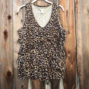 Chico's Sleeveless Tiered Ruffle Animal Print Top L